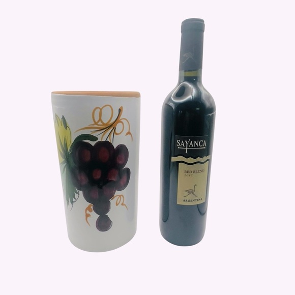 Pier 1 Terra Cotta Wine Chiller/Utensil Holder Purple Grapes Design Italy - Picture 3 of 10
